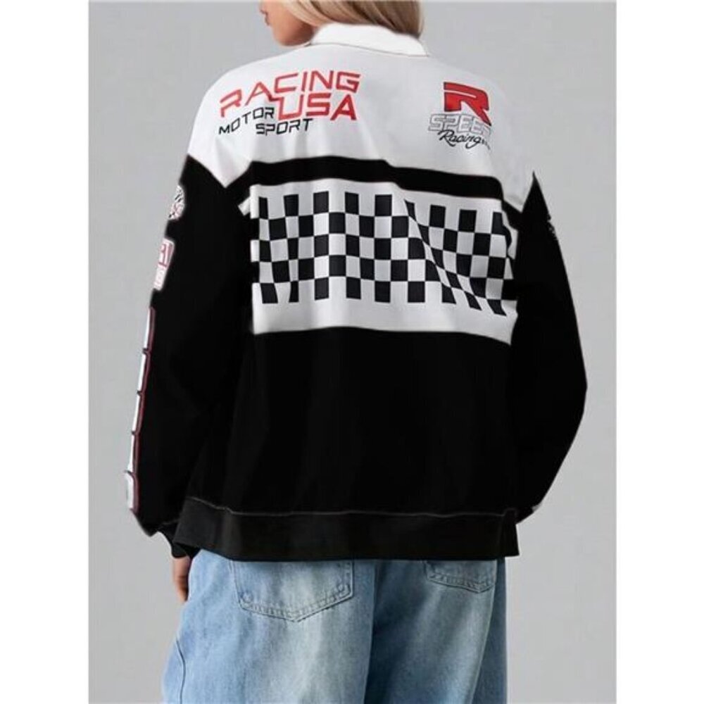 Letter Zip Up Dropped Shoulder Jacket - Picture 6 of 6